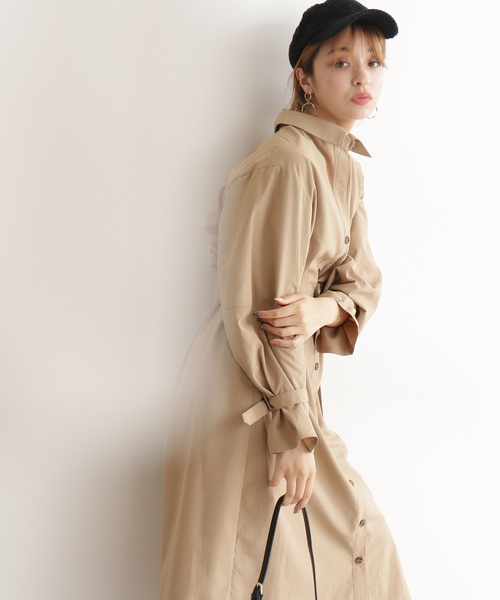 N.(N. Natural Beauty Basic)(エヌエヌナチュラルビューティーベーシック)の「◆ギャザースリーブシャツワンピース(ワンピース・レディース・ベージュ/ネイビー/オレンジ・MEDIUM)」の7枚目の写真