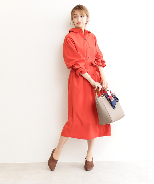 N.(N. Natural Beauty Basic)(エヌエヌナチュラルビューティーベーシック)の「◆ギャザースリーブシャツワンピース(ワンピース・レディース・ベージュ/ネイビー/オレンジ・MEDIUM)」の11枚目の写真