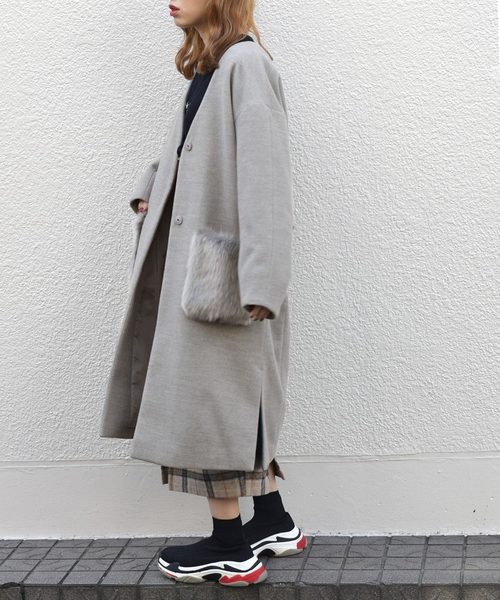 w closet(ダブルクローゼット)の「エコウールノーカラーファー w closet(ダブルクローゼット)の「エコウールノーカラーファー