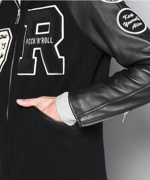 HYSTERIC GLAMOUR(ヒステリックグラマー)の「ROCK’N ROLLワッペン付 袖レザーシングルBZ(ブルゾン・メンズ・レッド/ネイビー/ブラック・SMALL/MEDIUM/LARGE)」の10枚目の写真