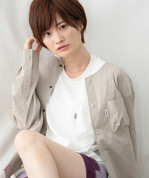 JRD by JARLD(ジェイアールディーバイジャールド)の「リブ衿ストレッチ シャツブルゾン(シャツ/ブラウス・メンズ・ネイビー/サンドベージュ・S/M/L)」の4枚目の写真