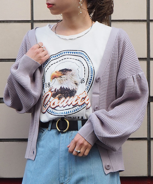 tiptop（ティップトップ）の「ワッフル編みVネックカーディガン（カーディガン/ボレロ・レディース・オフホワイト/ベージュ/グレイッシュベージュ/ラベンダー・FREE）」の4枚目の写真