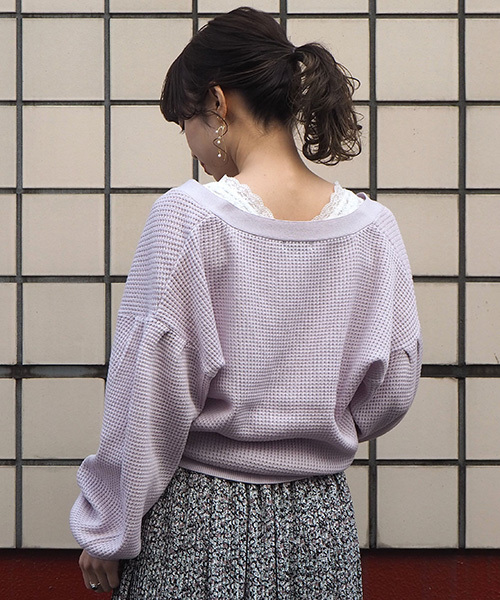 tiptop（ティップトップ）の「ワッフル編みVネックカーディガン（カーディガン/ボレロ・レディース・オフホワイト/ベージュ/グレイッシュベージュ/ラベンダー・FREE）」の16枚目の写真