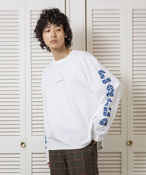 1/F(イチエフ)の「【1/F】プリントロングTシャツ DHH(Tシャツ/カットソー・メンズ・ホワイト/グリーン/イエロー・1/2)」の2枚目の写真