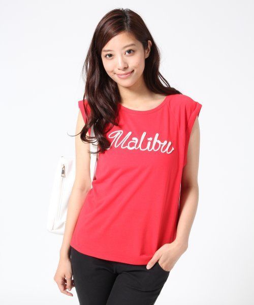 Heather(ヘザー)の「コードシシュウロゴノースリーブ 548710(Tシャツ/カットソー・レディース・アイボリー/レッド/ネイビー・FREE)」の1枚目の写真