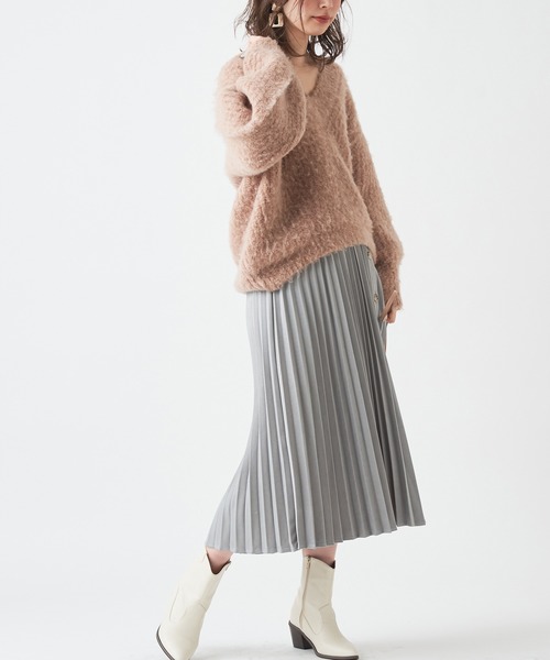 natural couture(ナチュラルクチュール)の「多釦デザインプリーツスカート(スカート・レディース・パープル/ブラウン/アイボリー/その他/ミント・FREE)」の1枚目の写真