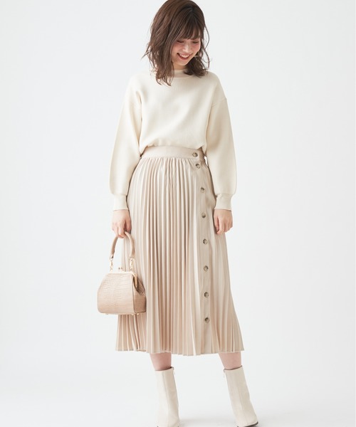 natural couture(ナチュラルクチュール)の「多釦デザインプリーツスカート(スカート・レディース・パープル/ブラウン/アイボリー/その他/ミント・FREE)」の8枚目の写真
