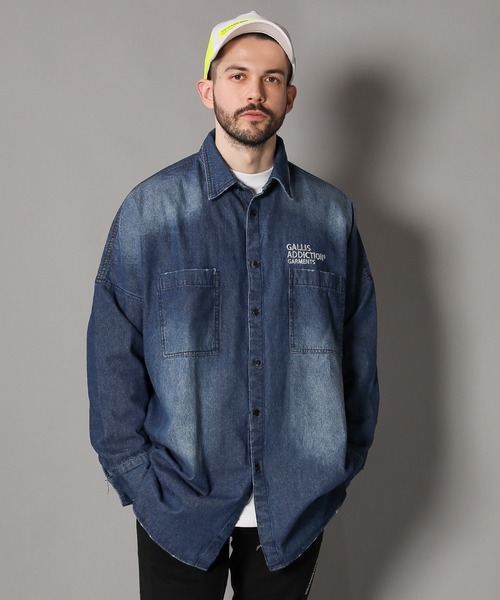 GALLIS ADDICTION（ガリスアディクション）の「GAデニムショルダーロゴモンスターシャツ（シャツ/ブラウス・メンズ・インディゴブルー/ケミカルウォッシュ・FREE）」の7枚目の写真