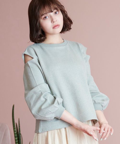 MAJESTIC LEGON（マジェスティックレゴン）の「デザインラメスウェット（スウェット・レディース・ベージュ/ピンク/ミント/モカ・MEDIUM）」の4枚目の写真