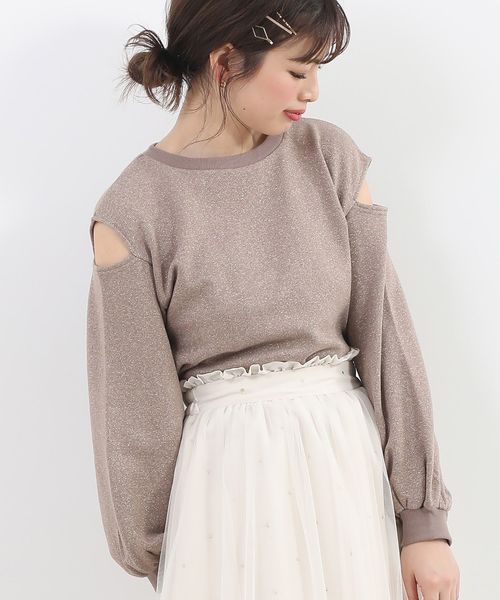 MAJESTIC LEGON（マジェスティックレゴン）の「デザインラメスウェット（スウェット・レディース・ベージュ/ピンク/ミント/モカ・MEDIUM）」の2枚目の写真