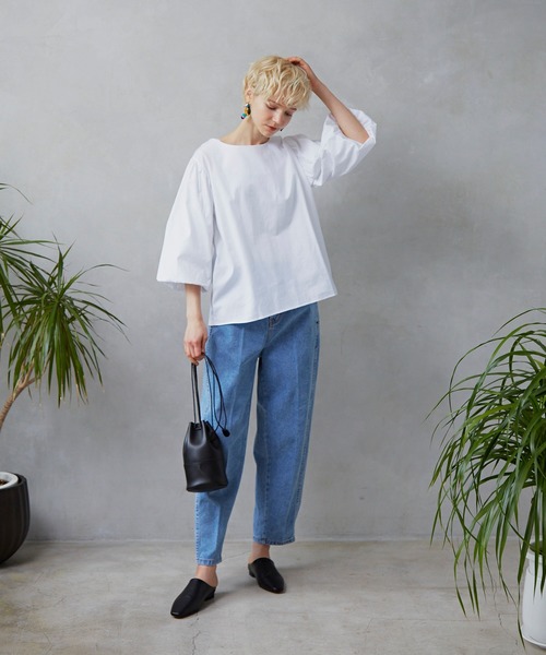 Libra Cue（リブラ キュー）の「Libra ハイウエストテーパードデニム（デニムパンツ・レディース・ライトブルー・MEDIUM/LARGE）」の3枚目の写真