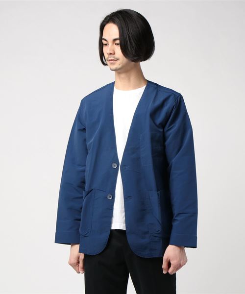 plain-me（プレインミー）の「plain-me ナイロン吸湿性ノーカラージャケット（ノーカラージャケット・メンズ・グレイッシュブルー/ベージュ・LARGE/SMALL/MEDIUM）」の15枚目の写真