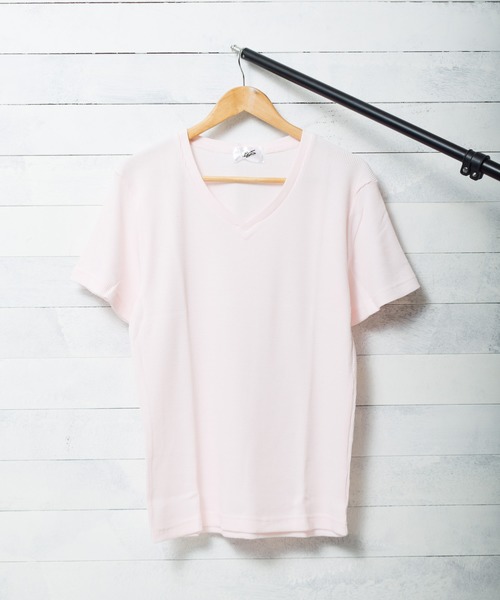 B.I.D.(ビーアイディー)の「サーマル半袖VネックTシャツ(Tシャツ/カットソー・レディース・ホワイト/ブラック/ネイビー/グレー/カーキ/サックスブルー/ピンク・MEDIUM/X-LARGE/LARGE)」の7枚目の写真