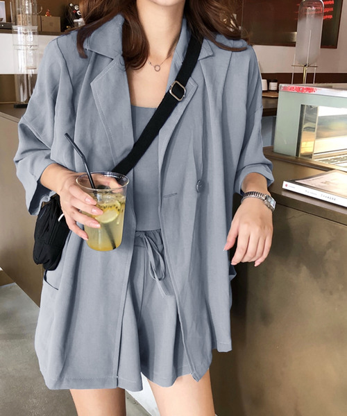 Girly Doll（ガーリードール）の「スプリング・サマージャケット・キャミ・パンツ3点セットアップ（セットアップ・レディース・ブラック/グレー/ベージュ/カーキ/ブルー/ピンク/モカ・A/B）」の4枚目の写真