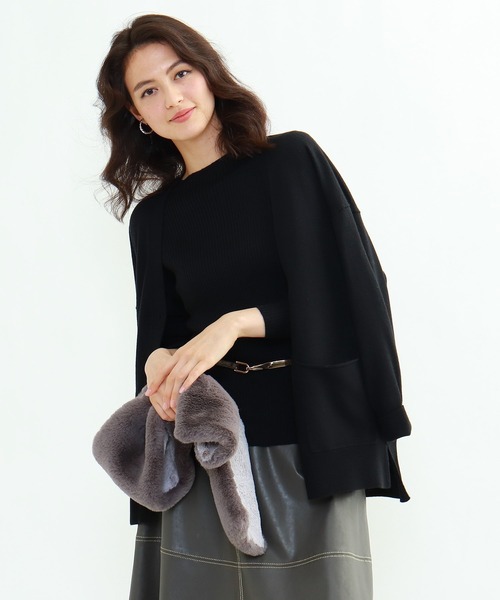 INDIVI（インディヴィ）の「ハイゲージカーディガ+リブ編みインナー アンサンブル（アンサンブル・レディース・ブラック/ベージュ・38）」の2枚目の写真