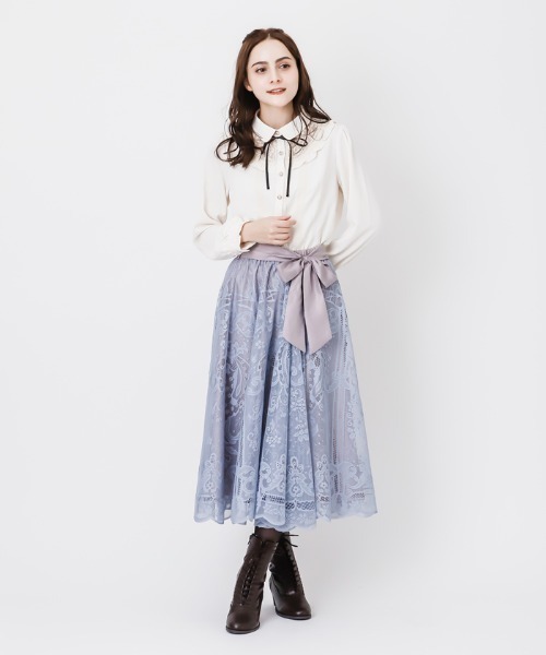 axes femme(アクシーズファム)の「レースサーキュラーミディSK(スカート・レディース・グリーン/サックスブルー/ブラック・MEDIUM)」の3枚目の写真