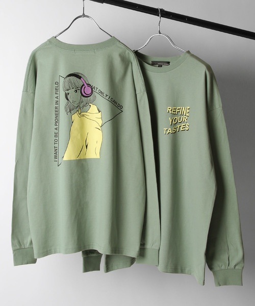 ZIP FIVE(ジップファイブ)の「【ZIP FIVE】バックイラストプリントビッグシルエットロンT 長袖Tシャツ(Tシャツ/カットソー・メンズ・パープル/グリーン/ホワイト・MEDIUM/LARGE)」の3枚目の写真