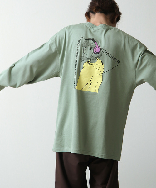 ZIP FIVE(ジップファイブ)の「【ZIP FIVE】バックイラストプリントビッグシルエットロンT 長袖Tシャツ(Tシャツ/カットソー・メンズ・パープル/グリーン/ホワイト・MEDIUM/LARGE)」の16枚目の写真