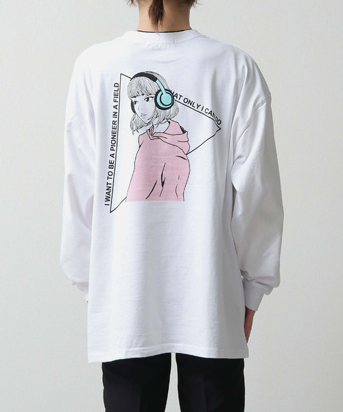 ZIP FIVE(ジップファイブ)の「【ZIP FIVE】バックイラストプリントビッグシルエットロンT 長袖Tシャツ(Tシャツ/カットソー・メンズ・パープル/グリーン/ホワイト・MEDIUM/LARGE)」の19枚目の写真