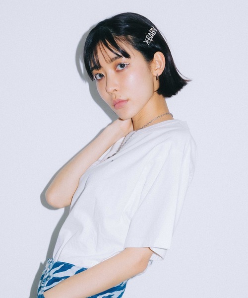 X-girl(エックスガール)の「FACE S/S TEE/フェイス Tシャツ(Tシャツ/カットソー・レディース・ホワイト/ブラック/ベージュ/ブルー/ライトグリーン・S/M/L/XL/X-LARGE/MEDIUM/SMALL/LARGE)」の12枚目の写真