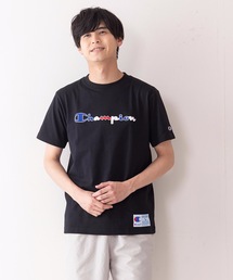 【Champion/チャンピオン】マルチカラーロゴ入り刺繍Ｔシャツ　コットン100％　自然な風合い　刺繍ロゴ　ジョックタグ