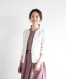 WHITE JOOLA | 【手洗いできる】強撚ポリストレッチ・カラーレスジャケット(ノーカラージャケット)