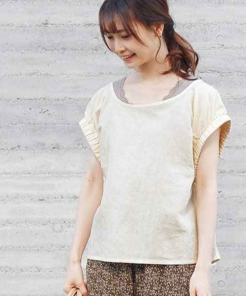 Crisp（クリスプ）の「ホイップスリーブリネンブラウス（シャツ/ブラウス・レディース・グレー/アイボリー/マスタード・FREE）」の2枚目の写真