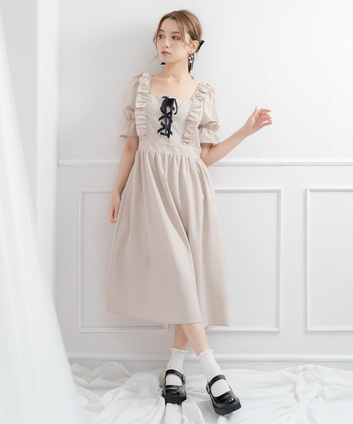 極美品♡ルネ♡肩フリル ワンピース DearMyLoveRose（ディアマイラブローズ）の「レースアップ肩フリル