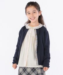 SHIPS KIDS:無地×リバティ カーディガン(ネイビー)(100~130cm)
