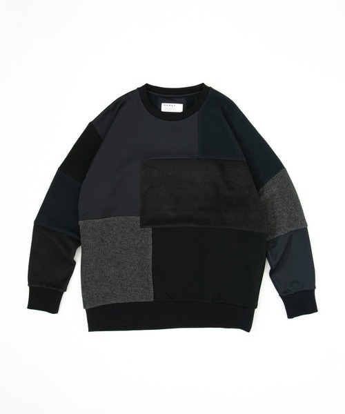 OURET（オーレット）の「ファンシーパッチワークニット 切替ドルマンプルオーバー（ニット/セーター・メンズ・ブラック/グレー・1/2/3）」の2枚目の写真