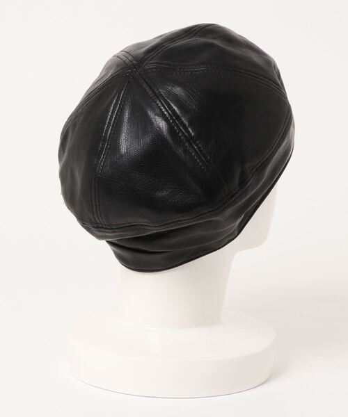 Settimissimo（セッティミッシモ）の「フェイクレザー切替デザインベレー帽（ハンチング/ベレー帽・レディース・ベージュ/ブラック/カーキ・FREE）」の4枚目の写真