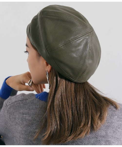 Settimissimo（セッティミッシモ）の「フェイクレザー切替デザインベレー帽（ハンチング/ベレー帽・レディース・ベージュ/ブラック/カーキ・FREE）」の3枚目の写真