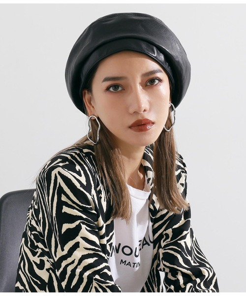 Settimissimo（セッティミッシモ）の「フェイクレザー切替デザインベレー帽（ハンチング/ベレー帽・レディース・ベージュ/ブラック/カーキ・FREE）」の5枚目の写真