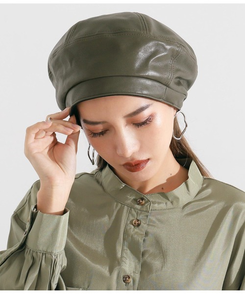 Settimissimo（セッティミッシモ）の「フェイクレザー切替デザインベレー帽（ハンチング/ベレー帽・レディース・ベージュ/ブラック/カーキ・FREE）」の10枚目の写真