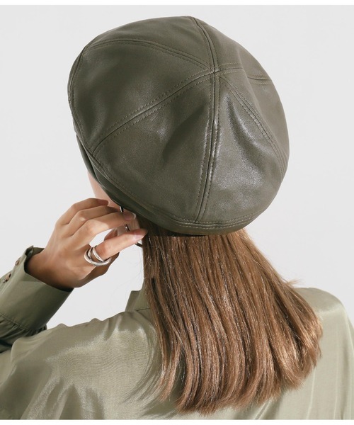 Settimissimo（セッティミッシモ）の「フェイクレザー切替デザインベレー帽（ハンチング/ベレー帽・レディース・ベージュ/ブラック/カーキ・FREE）」の12枚目の写真
