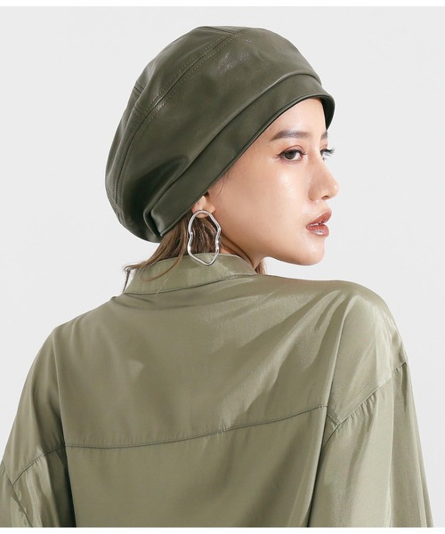 Settimissimo（セッティミッシモ）の「フェイクレザー切替デザインベレー帽（ハンチング/ベレー帽・レディース・ベージュ/ブラック/カーキ・FREE）」の9枚目の写真