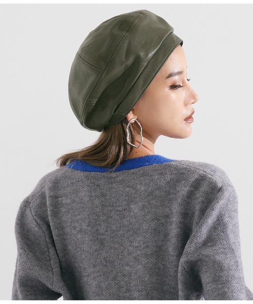 Settimissimo（セッティミッシモ）の「フェイクレザー切替デザインベレー帽（ハンチング/ベレー帽・レディース・ベージュ/ブラック/カーキ・FREE）」の13枚目の写真