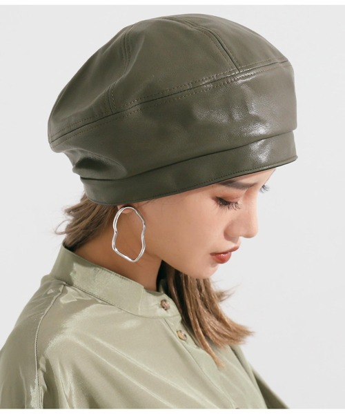 Settimissimo（セッティミッシモ）の「フェイクレザー切替デザインベレー帽（ハンチング/ベレー帽・レディース・ベージュ/ブラック/カーキ・FREE）」の11枚目の写真