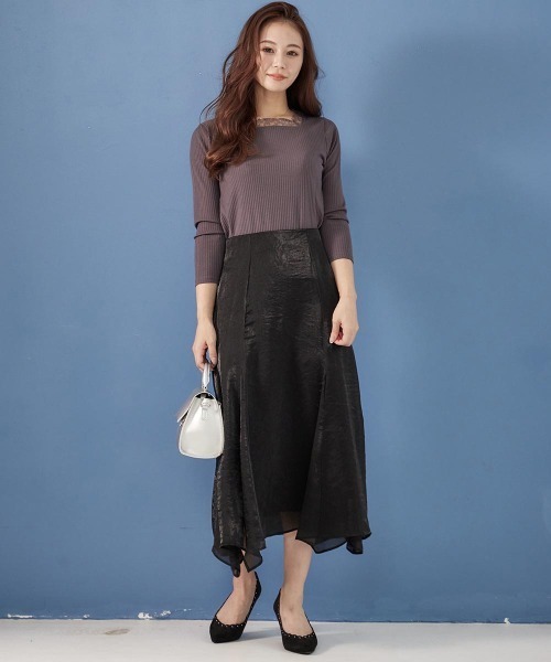 12Twelve Agenda（トゥエルブ　アジェンダ）の「グロッシーイレヘムスカート（スカート・レディース・ブラック/ベージュ/カーキ・M）」の13枚目の写真