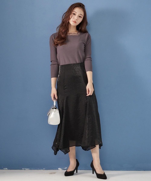 12Twelve Agenda（トゥエルブ　アジェンダ）の「グロッシーイレヘムスカート（スカート・レディース・ブラック/ベージュ/カーキ・M）」の11枚目の写真