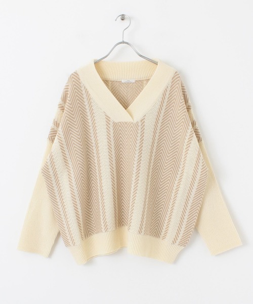 ITEMS URBANRESEARCH（アイテムズ アーバンリサーチ）の「ヘリンボーンVネックニット（ニット/セーター・レディース・ベージュ/グリーン・FREE）」の21枚目の写真