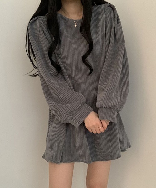 a lot of love(ア ロット オブ ラブ)の「ボリュームパフスリーブ コーデュロイワンピース(ワンピース・レディース・ブラック/モカ/グレー・FREE)」の11枚目の写真