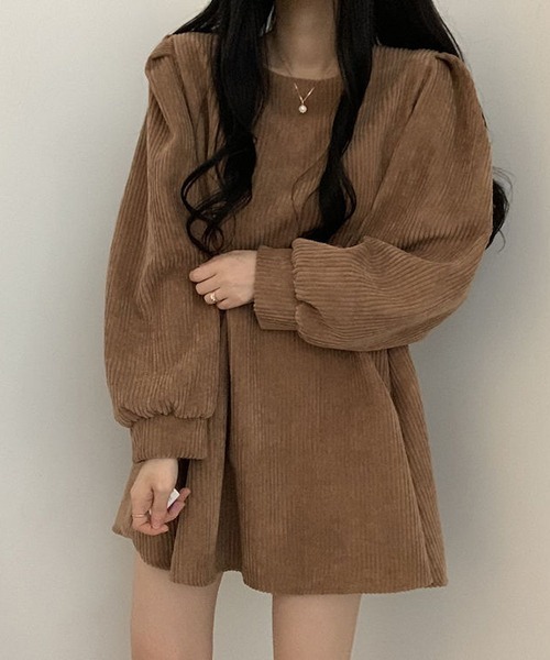 a lot of love(ア ロット オブ ラブ)の「ボリュームパフスリーブ コーデュロイワンピース(ワンピース・レディース・ブラック/モカ/グレー・FREE)」の14枚目の写真