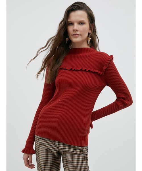 MAX&Co.（マックス アンド コー）の「MAX＆Co. [スカンディオ] フリル リブ ポロネック（ニット/セーター・レディース・ブラック/オレンジ・SMALL/MEDIUM/LARGE/X-LARGE）」の3枚目の写真