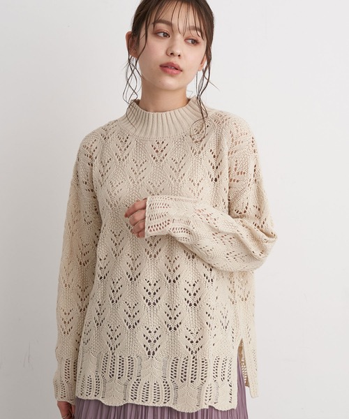 earth music&ecology(アースミュージックアンドエコロジー)の「透かし編ニットプルオーバー *(ニット/セーター・レディース・ブラック/ブラウン/ブルー/アイボリー・FREE)」の2枚目の写真