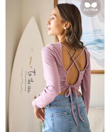 To the sea（トゥーザシー）の「バッククロスリボンロングTシャツ（Tシャツ/カットソー）」