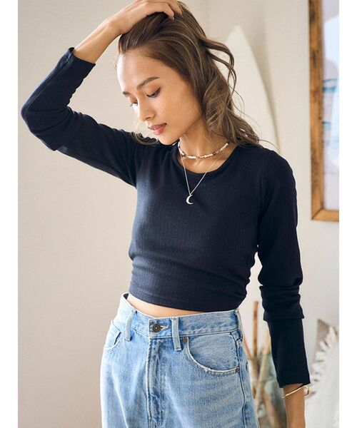 To the sea(トゥーザシー)の「バッククロスリボンロングTシャツ(Tシャツ/カットソー・レディース・ホワイト/ブラック/パープル・FREE)」の6枚目の写真