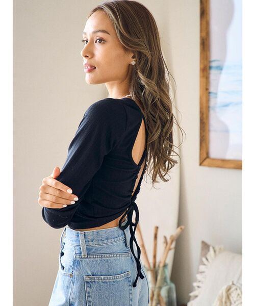 To the sea(トゥーザシー)の「バッククロスリボンロングTシャツ(Tシャツ/カットソー・レディース・ホワイト/ブラック/パープル・FREE)」の21枚目の写真