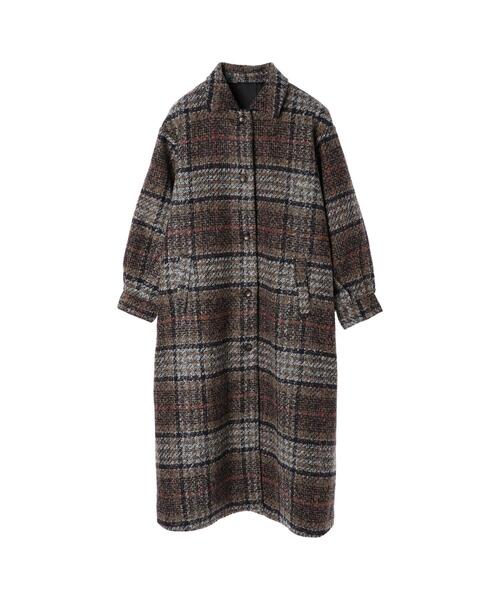 koe（コエ）の「ロング丈チェック柄後ろタックコート（チェスターコート・レディース・ブラウン/サックスブルー・M）」の16枚目の写真