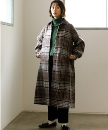 koe | ロング丈チェック柄後ろタックコート(チェスターコート)